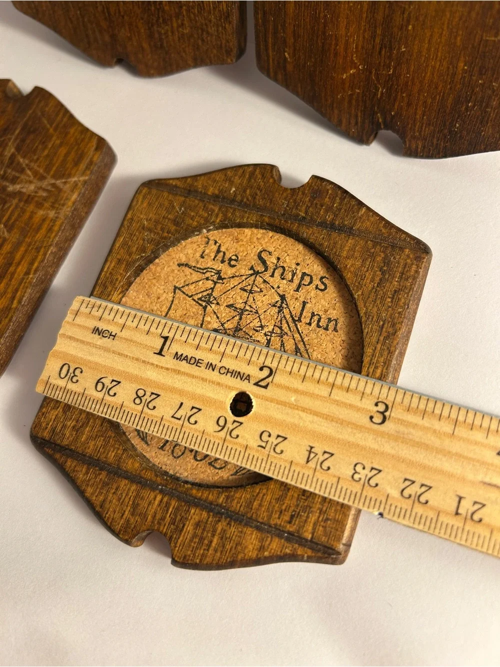 5 vintage coasters Woodcrest by Styson The Ships Inn 1802 Wood Pressed Cork SET